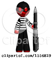 Red Thief Man Holding Large Pen