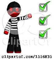 Poster, Art Print Of Red Thief Man Standing By List Of Checkmarks