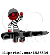 Poster, Art Print Of Red Thief Man Riding A Pen Like A Giant Rocket