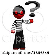 Poster, Art Print Of Red Thief Man Holding Question Mark To Right