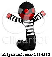 Red Thief Man Jumping Or Kneeling With Gladness