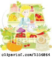 Poster, Art Print Of Blond Caucasian Woman Working At A Farmers Market