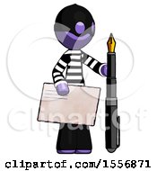 Poster, Art Print Of Purple Thief Man Holding Large Envelope And Calligraphy Pen