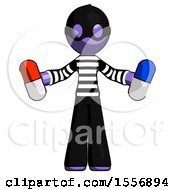 Purple Thief Man Holding A Red Pill And Blue Pill