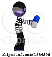 Poster, Art Print Of Purple Thief Man Holding Blue Pill Walking To Right
