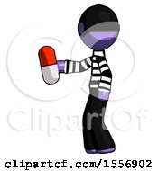 Poster, Art Print Of Purple Thief Man Holding Red Pill Walking To Left
