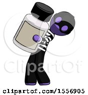 Purple Thief Man Holding Large White Medicine Bottle