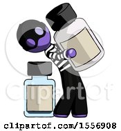 Purple Thief Man Holding Large White Medicine Bottle With Bottle In Background