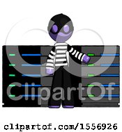 Poster, Art Print Of Purple Thief Man With Server Racks In Front Of Two Networked Systems