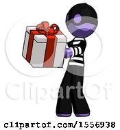 Poster, Art Print Of Purple Thief Man Presenting A Present With Large Red Bow On It