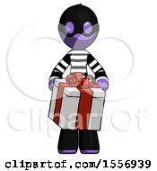 Poster, Art Print Of Purple Thief Man Gifting Present With Large Bow Front View