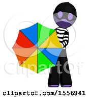 Purple Thief Man Holding Rainbow Umbrella Out To Viewer