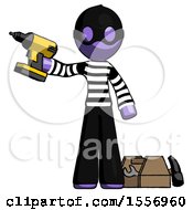Poster, Art Print Of Purple Thief Man Holding Drill Ready To Work Toolchest And Tools To Right