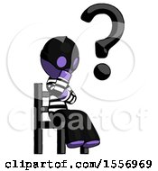 Poster, Art Print Of Purple Thief Man Question Mark Concept Sitting On Chair Thinking