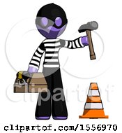 Poster, Art Print Of Purple Thief Man Under Construction Concept Traffic Cone And Tools