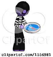 Purple Thief Man Looking At Large Compass Facing Right