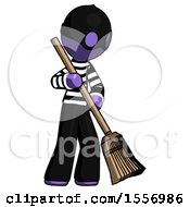 Poster, Art Print Of Purple Thief Man Sweeping Area With Broom