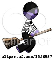 Poster, Art Print Of Purple Thief Man Flying On Broom