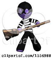 Poster, Art Print Of Purple Thief Man Broom Fighter Defense Pose