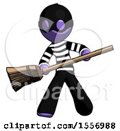 Purple Thief Man Broom Fighter Defense Pose