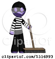 Purple Thief Man Standing With Industrial Broom