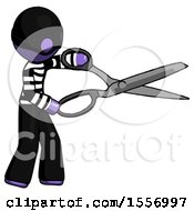 Poster, Art Print Of Purple Thief Man Holding Giant Scissors Cutting Out Something