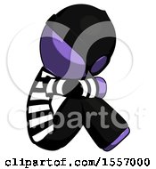 Poster, Art Print Of Purple Thief Man Sitting With Head Down Facing Sideways Right