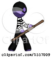 Poster, Art Print Of Purple Thief Man Holding Bo Staff In Sideways Defense Pose