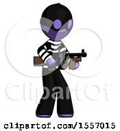 Poster, Art Print Of Purple Thief Man Tommy Gun Gangster Shooting Pose