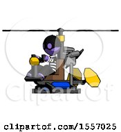 Purple Thief Man Flying In Gyrocopter Front Side Angle View