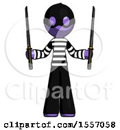 Purple Thief Man Posing With Two Ninja Sword Katanas Up