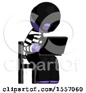 Poster, Art Print Of Purple Thief Man Using Laptop Computer While Sitting In Chair Angled Right