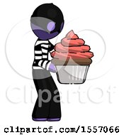 Poster, Art Print Of Purple Thief Man Holding Large Cupcake Ready To Eat Or Serve