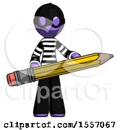 Poster, Art Print Of Purple Thief Man Writer Or Blogger Holding Large Pencil