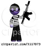 Poster, Art Print Of Purple Thief Man Holding Automatic Gun