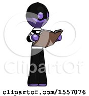 Poster, Art Print Of Purple Thief Man Reading Book While Standing Up Facing Away
