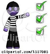 Poster, Art Print Of Purple Thief Man Standing By List Of Checkmarks