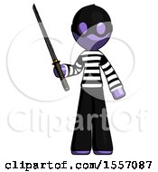 Purple Thief Man Standing Up With Ninja Sword Katana