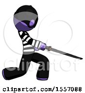Purple Thief Man With Ninja Sword Katana Slicing Or Striking Something