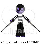 Purple Thief Man Posing With Two Ninja Sword Katanas