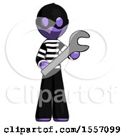 Purple Thief Man Holding Large Wrench With Both Hands