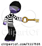 Poster, Art Print Of Purple Thief Man With Big Key Of Gold Opening Something