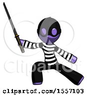 Purple Thief Man With Ninja Sword Katana In Defense Pose
