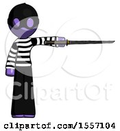 Poster, Art Print Of Purple Thief Man Standing With Ninja Sword Katana Pointing Right