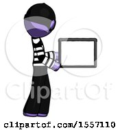 Poster, Art Print Of Purple Thief Man Show Tablet Device Computer To Viewer Blank Area
