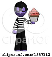 Purple Thief Man Presenting Pink Cupcake To Viewer
