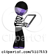 Poster, Art Print Of Purple Thief Man Looking At Tablet Device Computer Facing Away