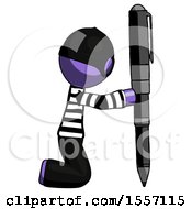 Poster, Art Print Of Purple Thief Man Posing With Giant Pen In Powerful Yet Awkward Manner