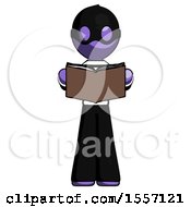 Poster, Art Print Of Purple Thief Man Reading Book While Standing Up Facing Viewer