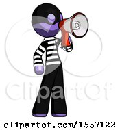 Poster, Art Print Of Purple Thief Man Shouting Into Megaphone Bullhorn Facing Right
